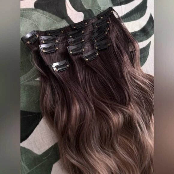 Ombre Brown and Blonde Wavy Hair Extensions - Picture 2 of 6